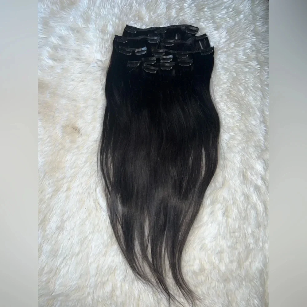 22 Inch Clip in Black Human Straight Hair Extensions